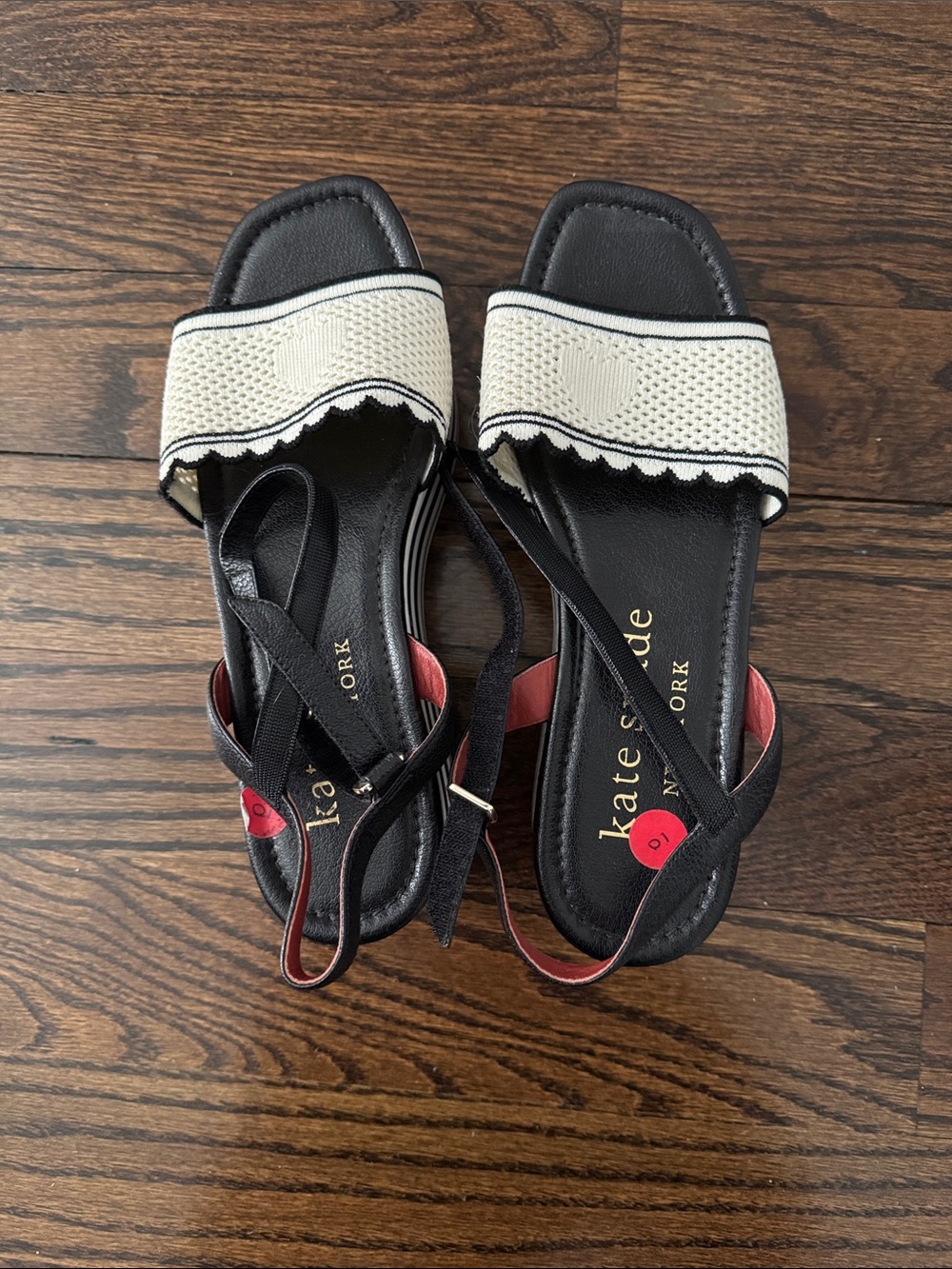 kate spade Black and Cream Scalloped Slingback Sandals